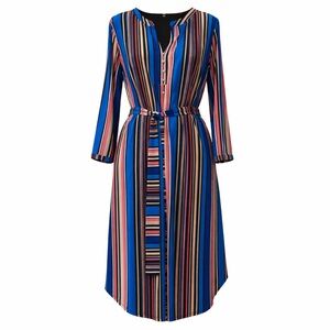 Dana Buchman Multi-Stripe Belted Shirt Dress | Size XL | Stretch Knit